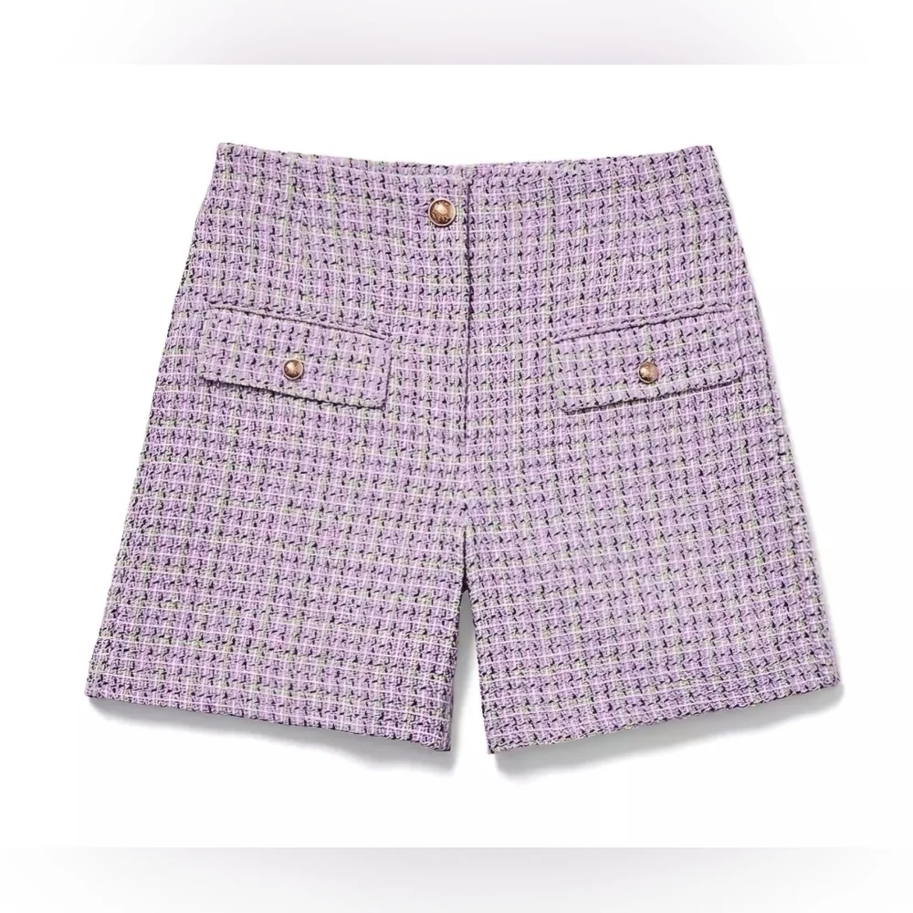 NWT | LOFT | Tweed Flap Pocket Shorts | Size: 6 | Color: Plum Combo